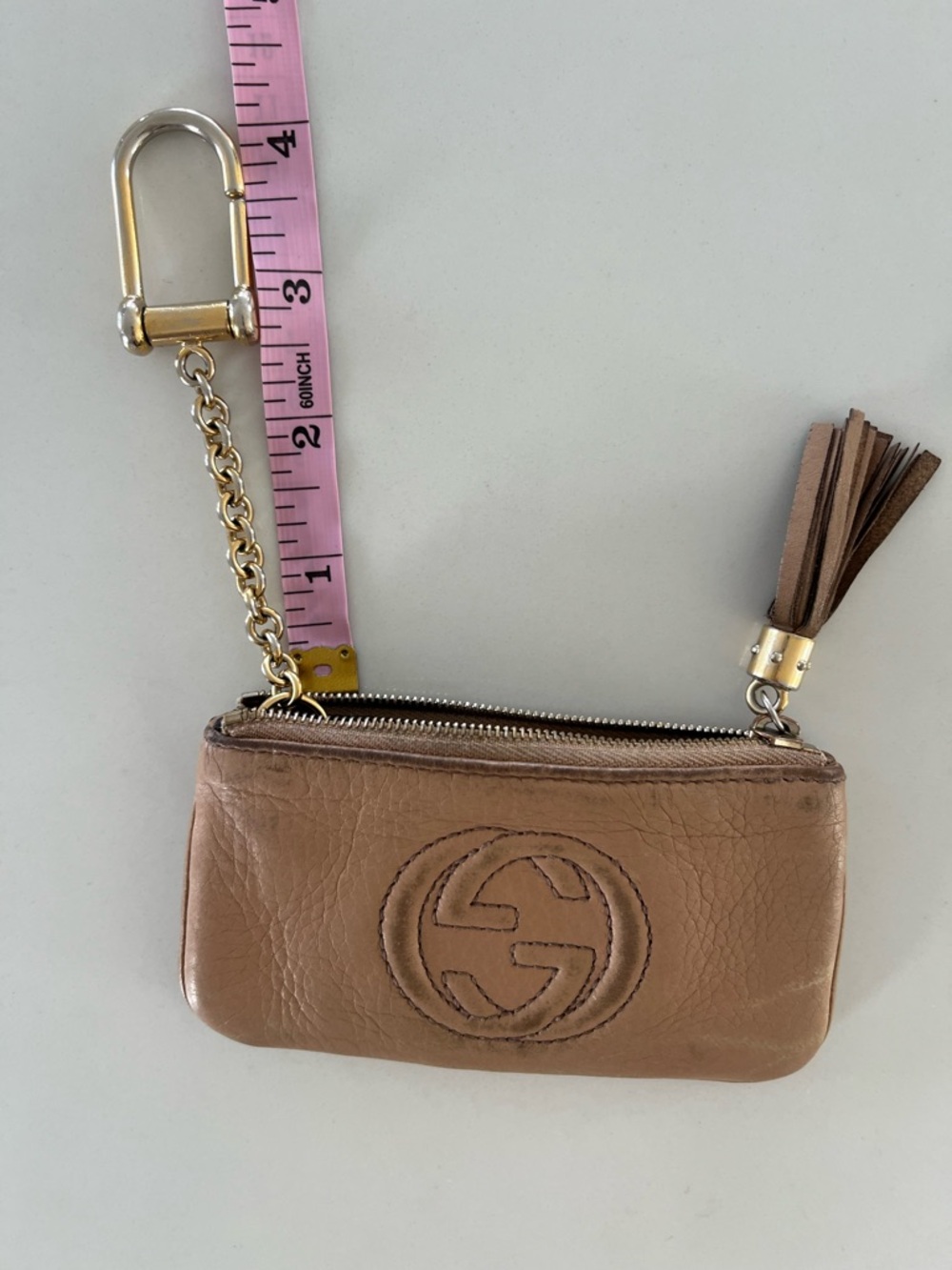 Gucci Soho Soho Leather Tassel Key Zip Pouch / Coin Purse – Rose Beige Camellia - Picture 12 of 14